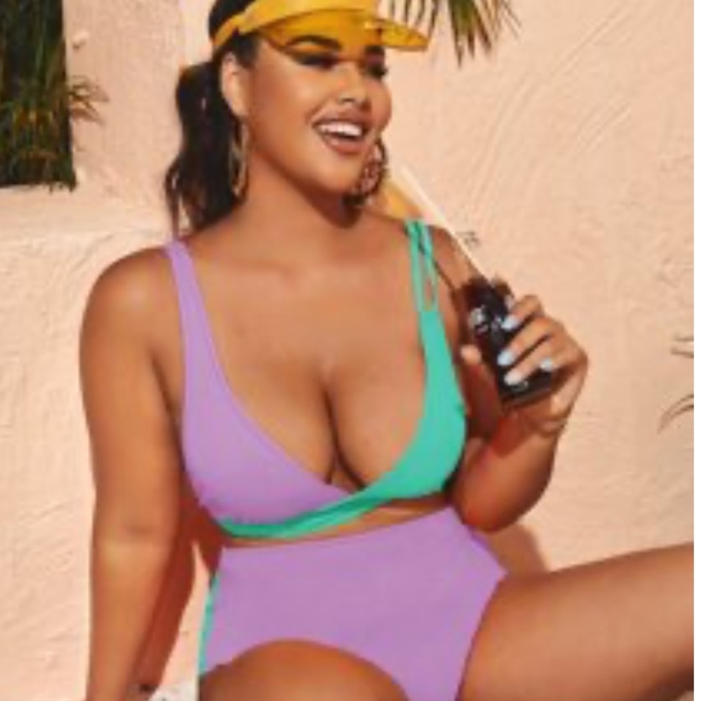 Purple and green retro style bikini
